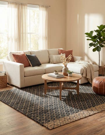 Black Hand Woven Chindi Trellis Square Rug