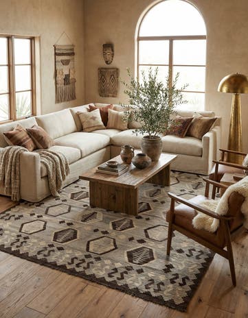 6' 10 x 9' 8 Hand Woven Kilim Maymana Wool Rug