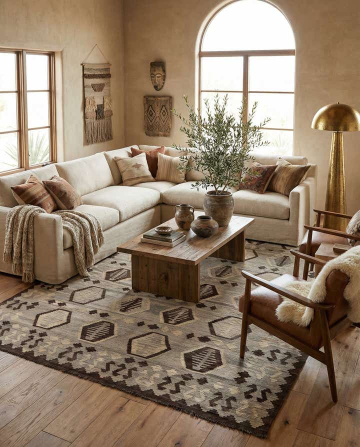6' 10 x 9' 8 Hand Woven Kilim Maymana Wool Rug