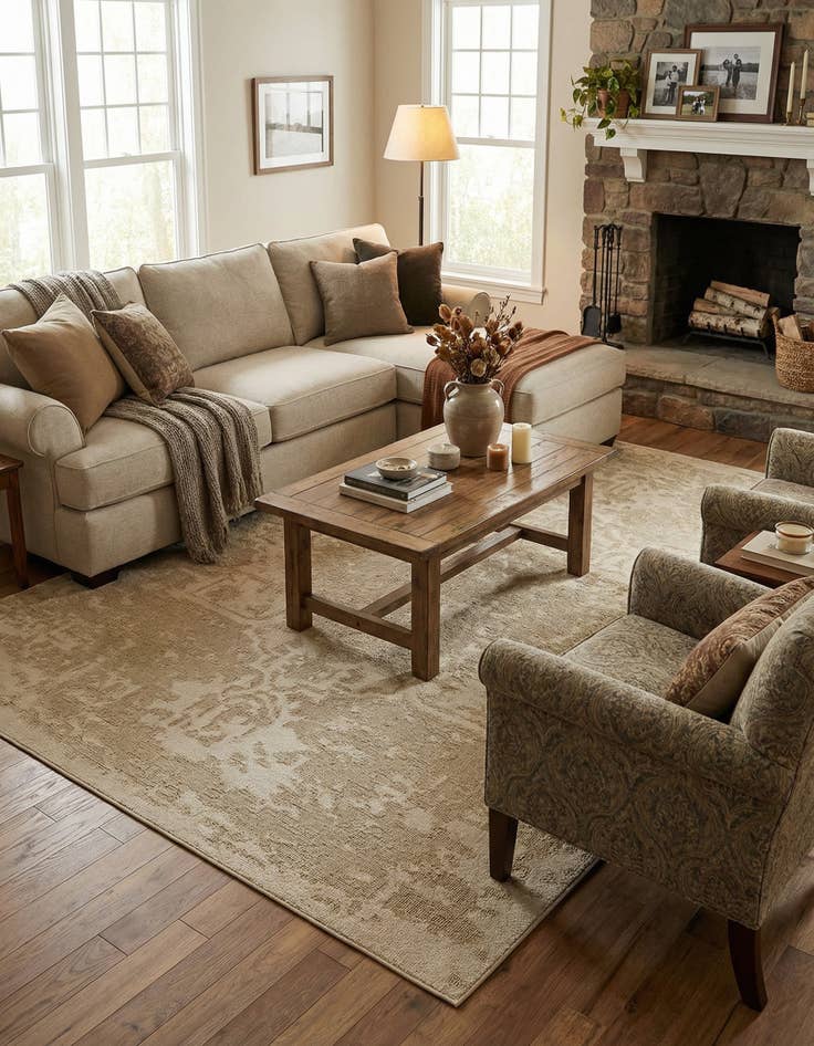 Detail image of  9' x 12'  Washable Traditional Indoor / Outdoor Rug