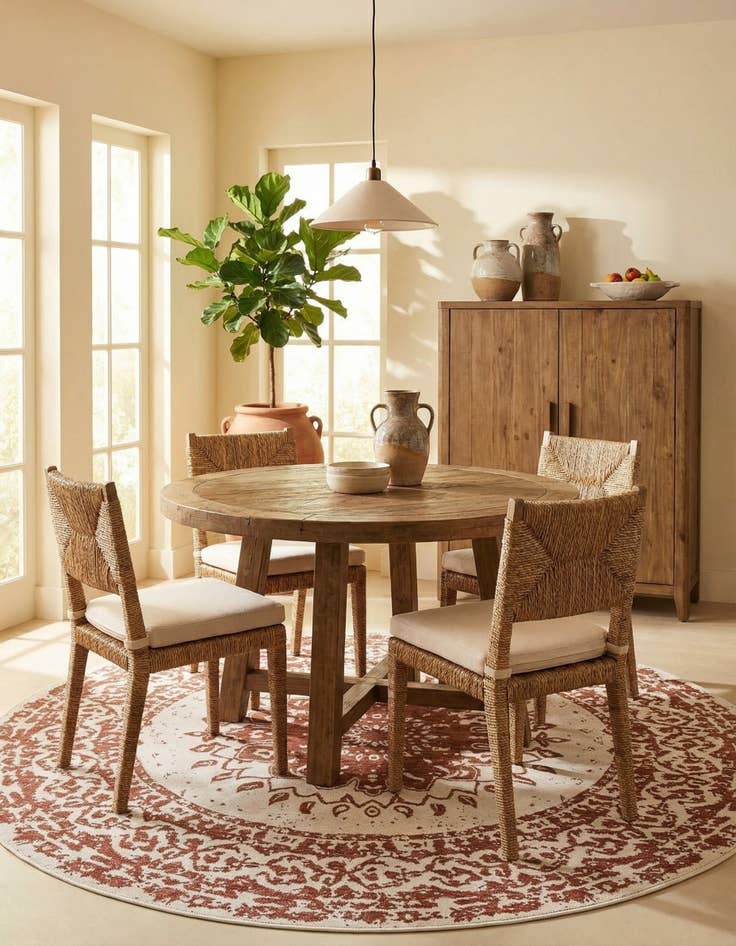 Detail image of 7' 10 x 7' 10  Washable Traditional Indoor / Outdoor Round Rug