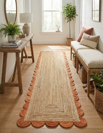 3' 3 x 14' 1 Handmade Scallop Braided Jute Runner Rug