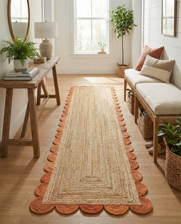  3' 3 x 14' 1  Hand Scallop Braided Jute Runner Rug