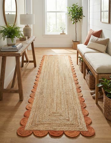 3' 3 x 14' 1 Handmade Scallop Braided Jute Runner Rug