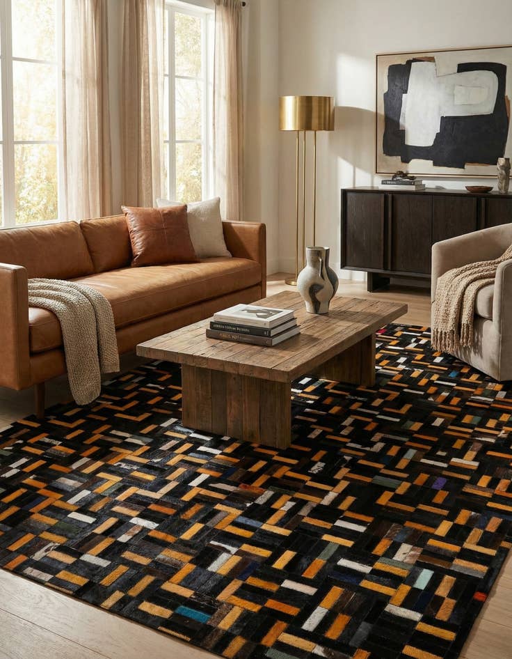 Detail image of  5' 1 x 8' Cowhide - Patchwork Rug