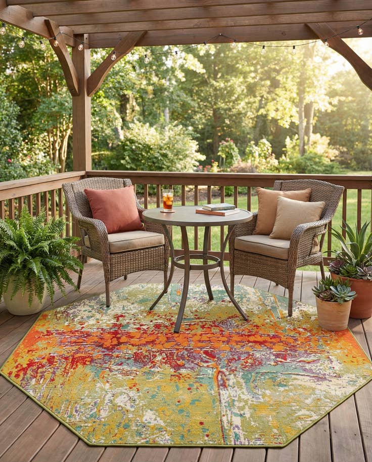 Detail image of 5' x 5' Easy-Clean Modern Indoor / Outdoor Octagon Rug