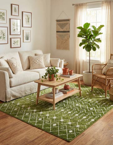 Green Moroccan Trellis Square Rug