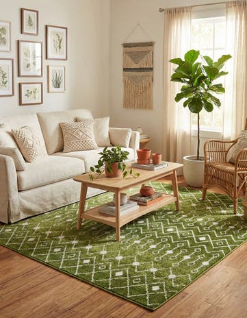 Green Moroccan Trellis Square Rug