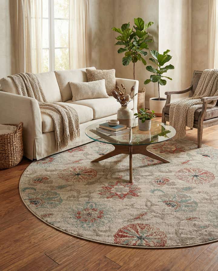 7' 10 x 7' 10 Easy-Clean Botanical Indoor / Outdoor Round Rug
