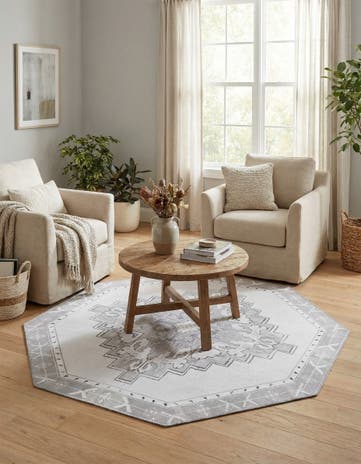 white Gray Washable Timeless Octagon Rug