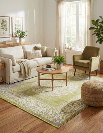 Light Green Modern Classical Square Rug