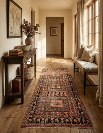 4' 6 x 9' 2 Hand Knotted Balouch Persian Wool Runner Rug