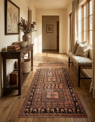 4' 6 x 9' 2 Hand Knotted Balouch Persian Wool Runner Rug