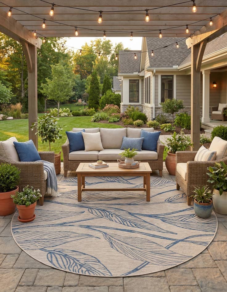 Detail image of  10' 8 x 10' 8  Washable Botanical Indoor / Outdoor Round Rug