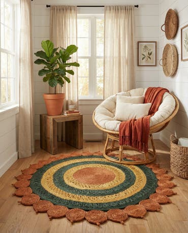  5' 1 x 5' 1  Hand Braided Jute Round Rug