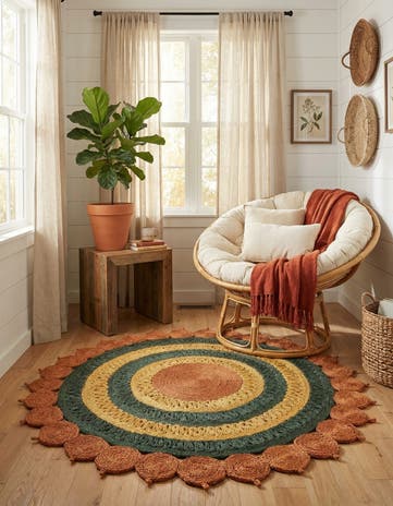5' 1 x 5' 1 Handmade Braided Jute Round Rug