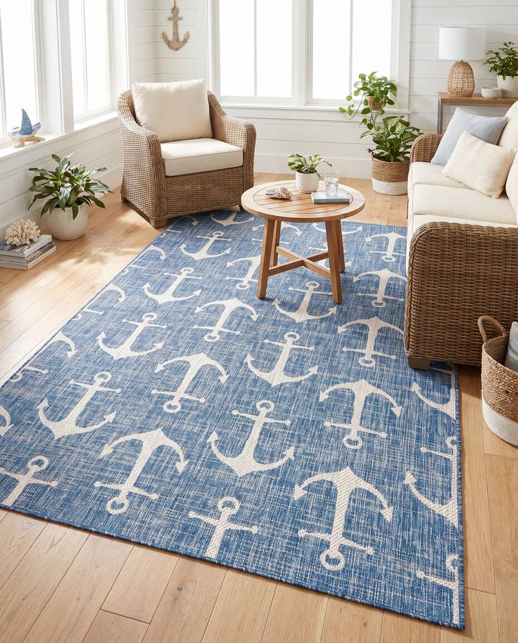 Detail image of 5' 3 x 8' Easy-Clean Coastal Indoor / Outdoor Rug