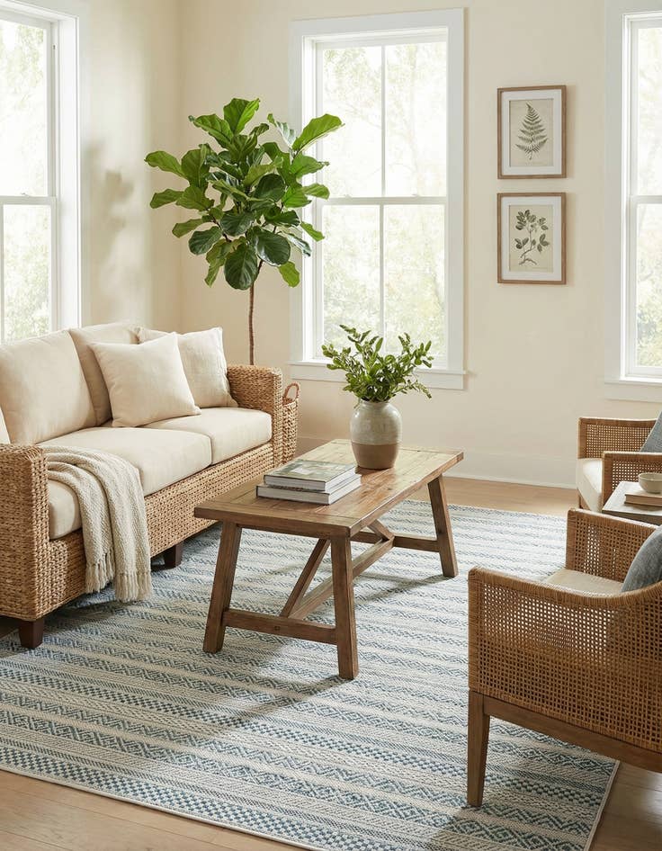 Detail image of 5' 3 x 5' 3  Washable Striped Indoor / Outdoor Square Rug