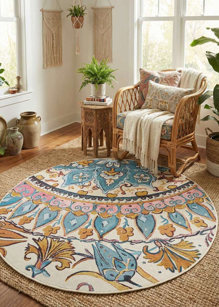 5' x 5' Easy-Clean Traditional Indoor / Outdoor Round Rug