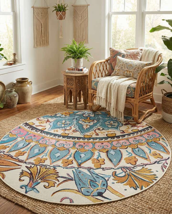 5' x 5' Easy-Clean Traditional Indoor / Outdoor Round Rug