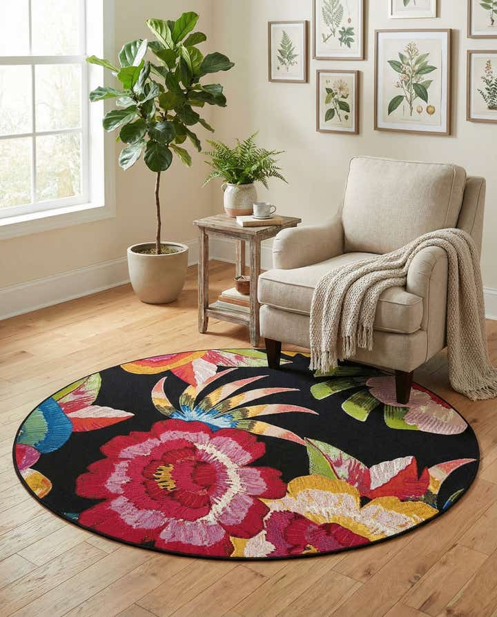 5' x 5' Easy-Clean Botanical Indoor / Outdoor Round Rug