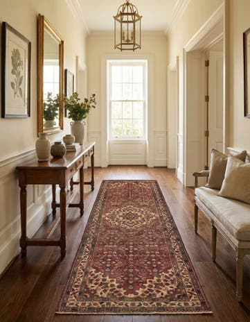 3' 9 x 10' 4 Hand Knotted Hossainabad Persian Wool Runner Rug