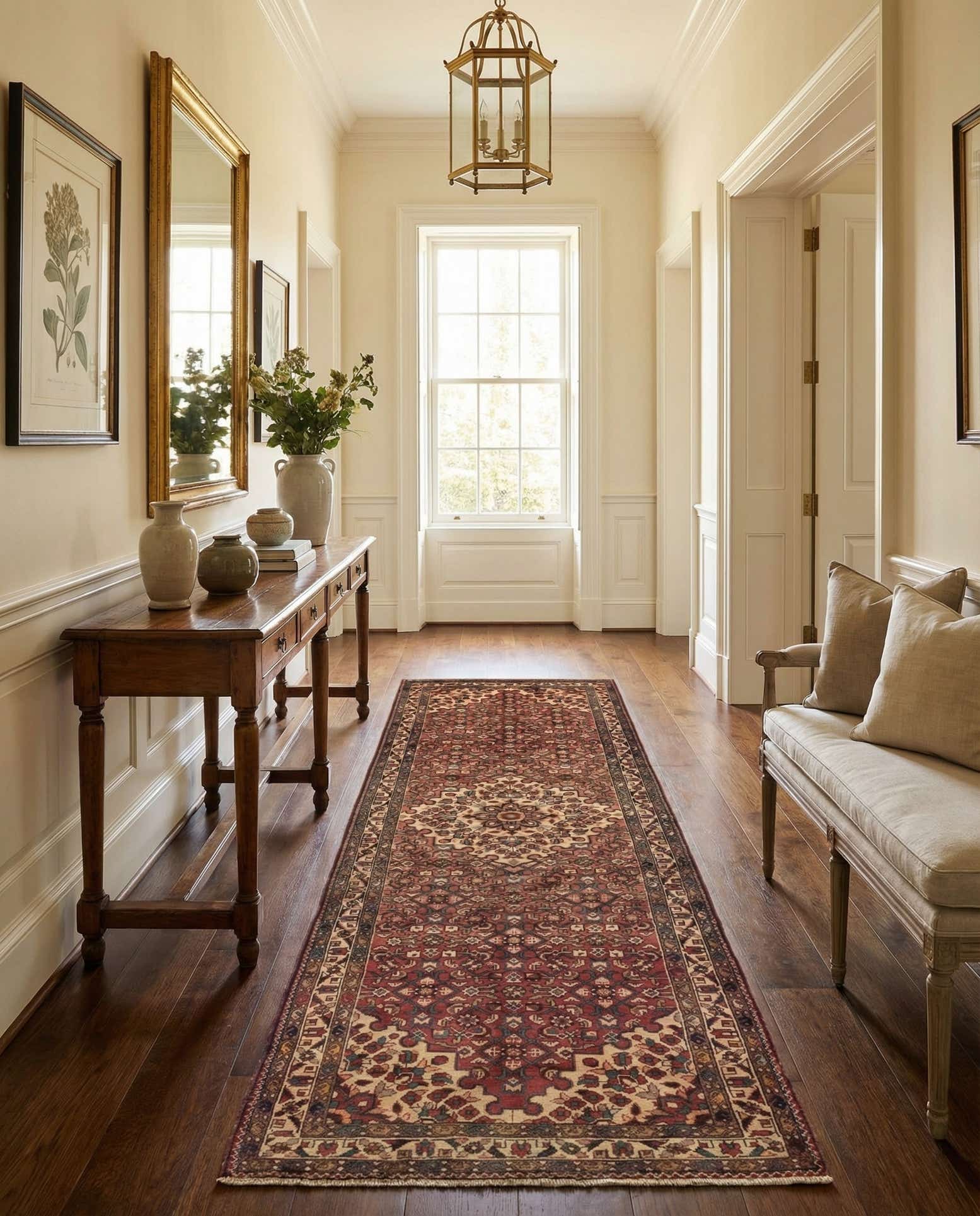 3' 9 x 10' 4 Hand Knotted Hossainabad Persian Wool Runner Rug