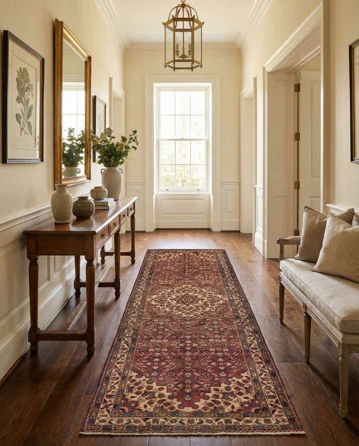 3' 9 x 10' 4 Hand Knotted Hossainabad Persian Wool Runner Rug