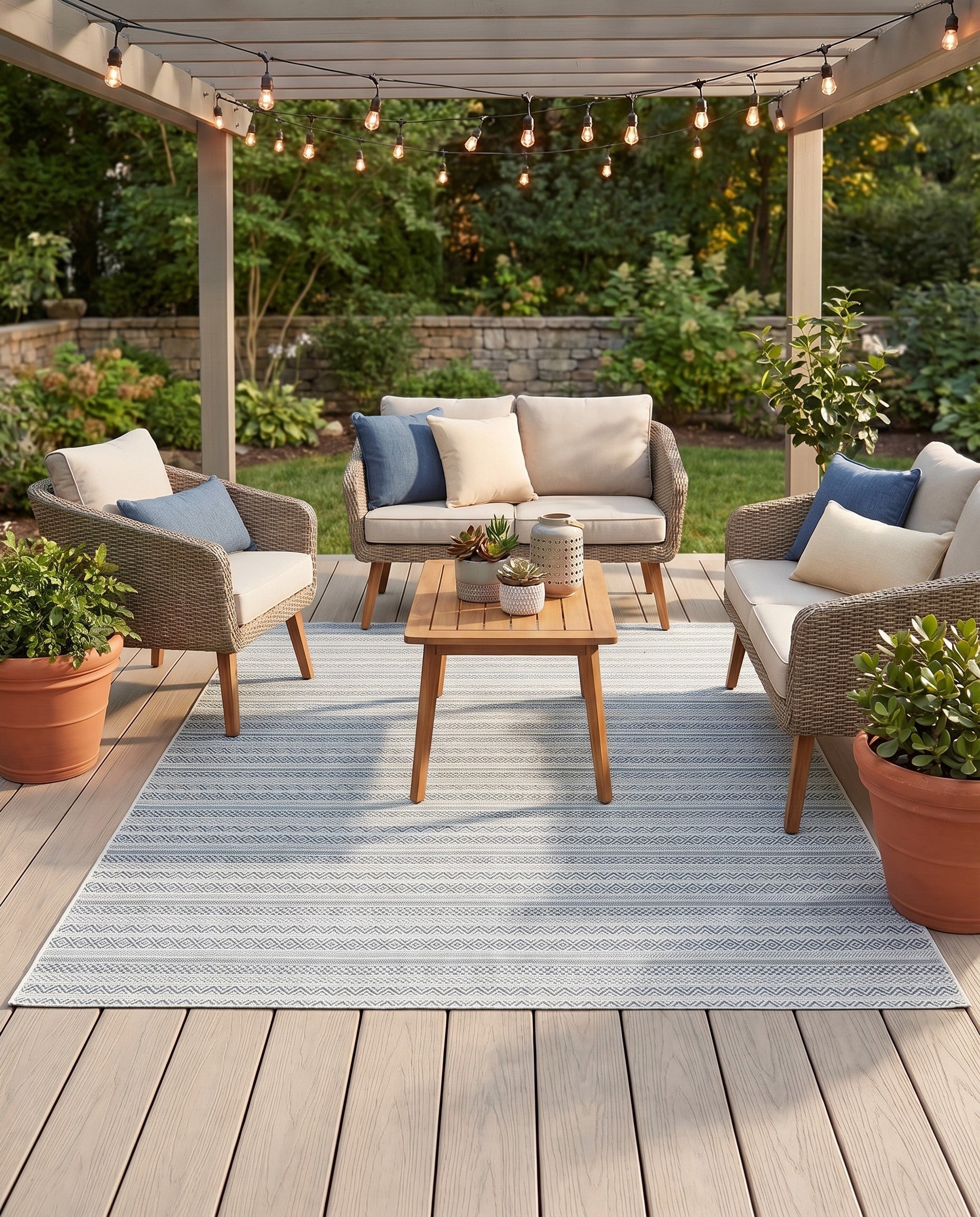 7' 10 x 7' 10 Easy-Clean Striped Indoor / Outdoor Square Rug