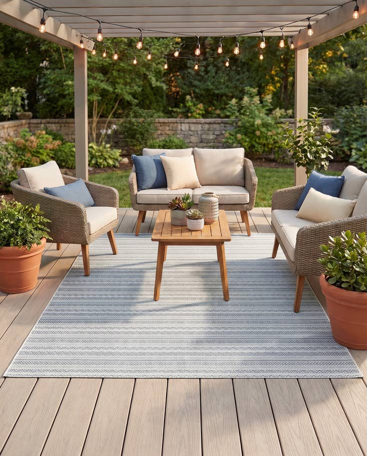 Vue détaillée : 240cm x 240cm Facile à nettoyer Striped Tapis Intérieur / Extérieur Carré