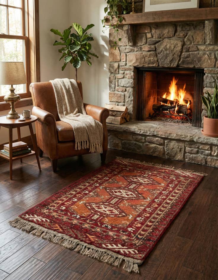 Detail image of 1' 8 x 2' 2  Hand Knotted Afghan Ersari Wool Rug