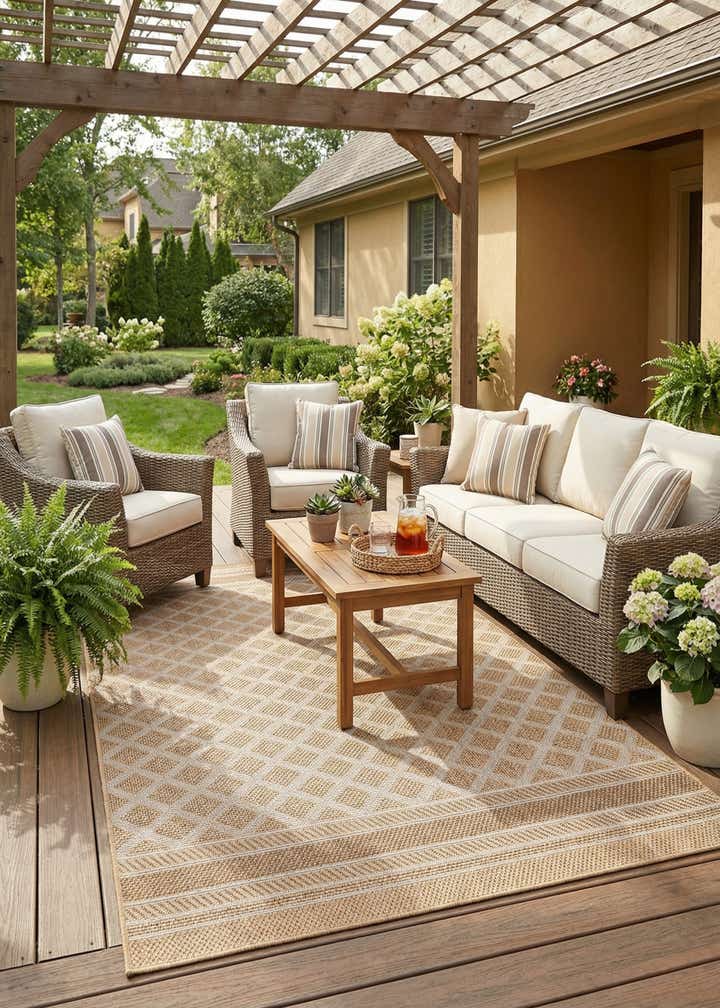 5' 1 x 8' Easy-Clean Trellis Indoor / Outdoor Rug