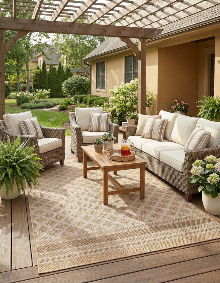 Detail image of 5' 1 x 8' Easy-Clean Trellis Indoor / Outdoor Rug