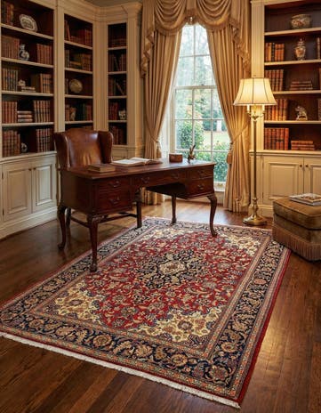 4' 8 x 6' 10 Hand Knotted Qom Persian Rug