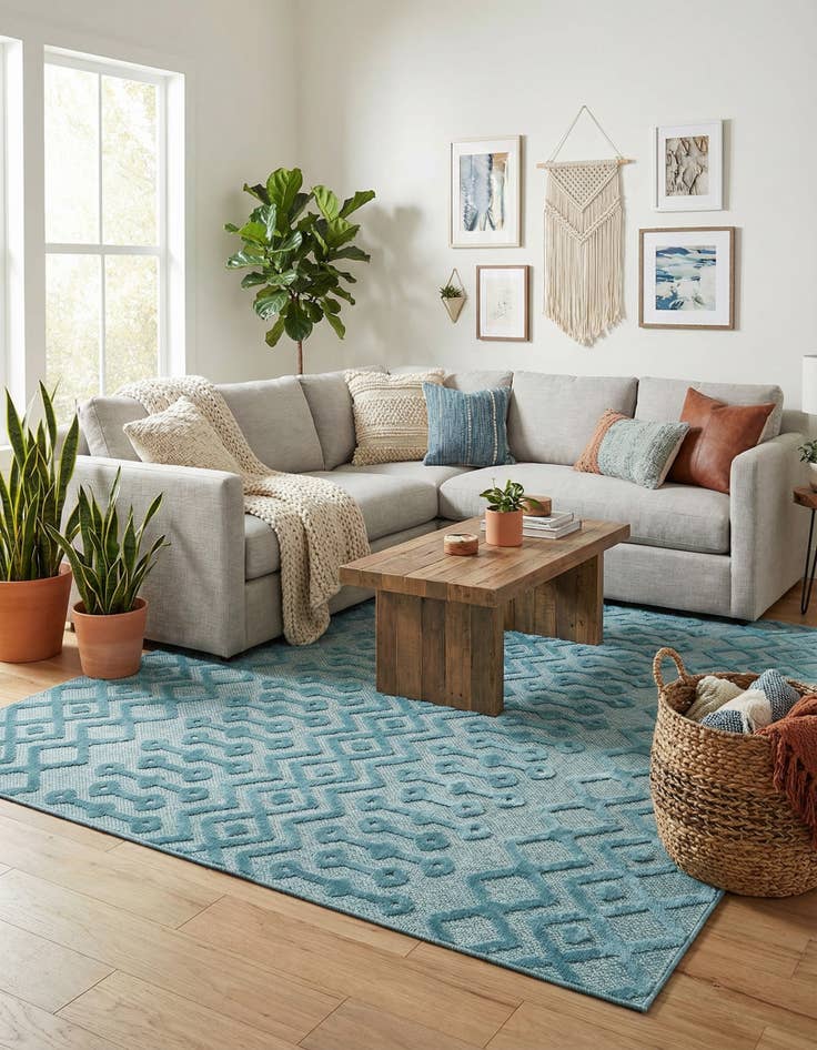 Detail image of 7' 10 x 7' 10  Washable Trellis Textured Indoor / Outdoor Square Rug