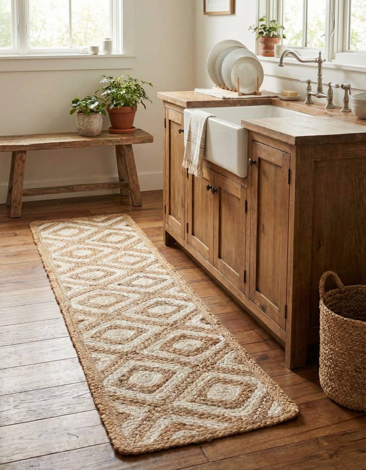 Detail image of  1' 2 x 6' 1  Hand Braided Jute Table Runner Rug