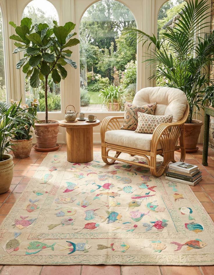 Detail image of 5' 5 x 7' 7  Hand Woven Kilim Suzani Wool Rug