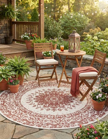 7' 10 x 7' 10 Easy-Clean Traditional Indoor / Outdoor Round Rug