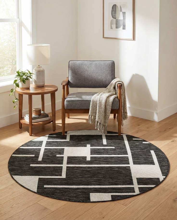 Detail image of 4' x 4' Easy-Clean Modern Indoor / Outdoor Round Rug