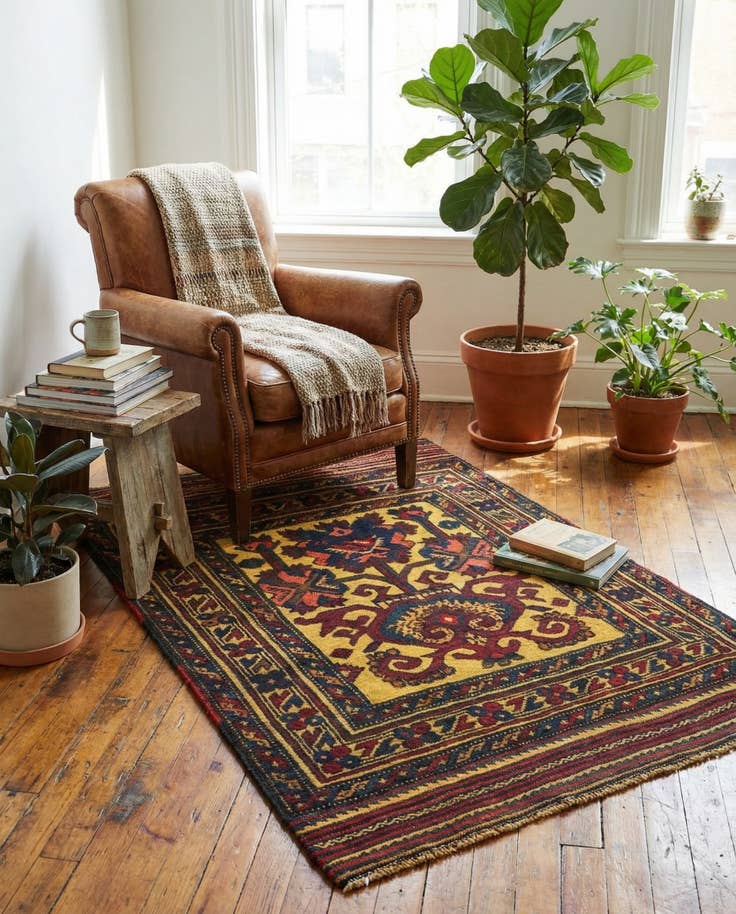 Detail image of 2' 10 x 4' 5 Hand Knotted Sumak Wool Rug