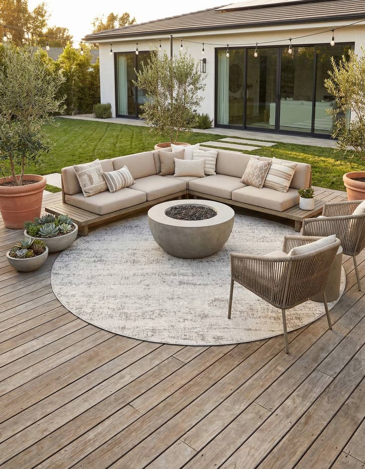 Detail image of 12' x 12'  Washable Modern Indoor / Outdoor Round Rug