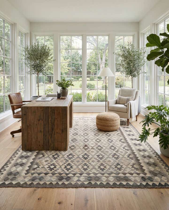 6' 11 x 9' 7 Hand Woven Kundan Kilim Wool Rug