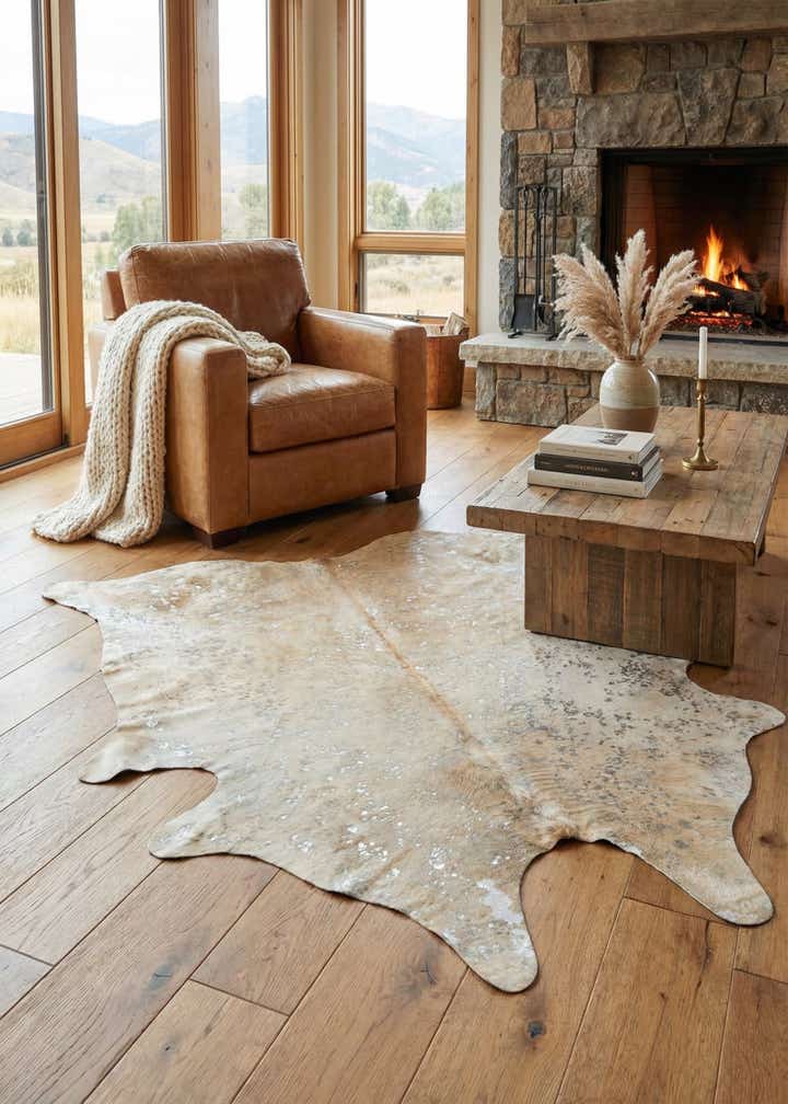 6' 3 x 7' Cowhide Leather Freeform Rug