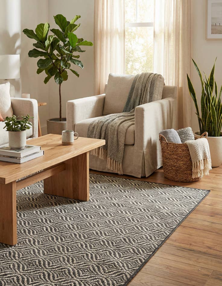 Detail image of 5' 3 x 5' 3  Washable Trellis Indoor / Outdoor Square Rug