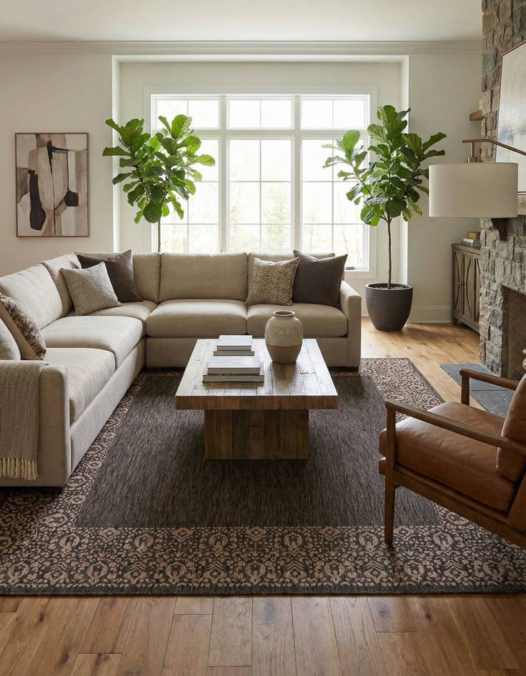 Detail image of 10' 8 x 10' 8  Washable Border Indoor / Outdoor Square Rug