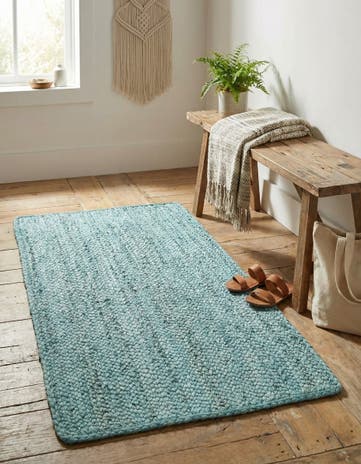 Turquoise Handmade Braided Jute Rug
