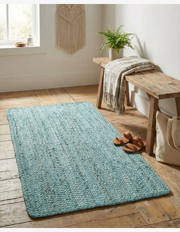 Turquoise Handmade Braided Jute Rug