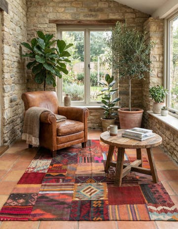 4' x 5' 10 Hand Woven Kilim Patchwork Wool Rug