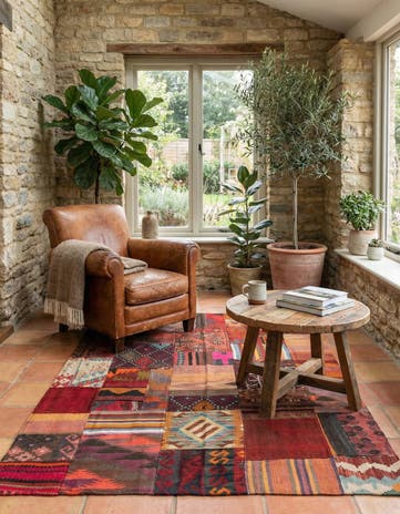 4' x 5' 10 Hand Woven Kilim Patchwork Wool Rug