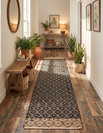 Black Hand Woven Chindi Trellis Runner Rug